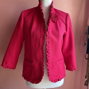 Woman’s Sz 6 Chic Ruffled Women's Blazer in Vibrant Pink